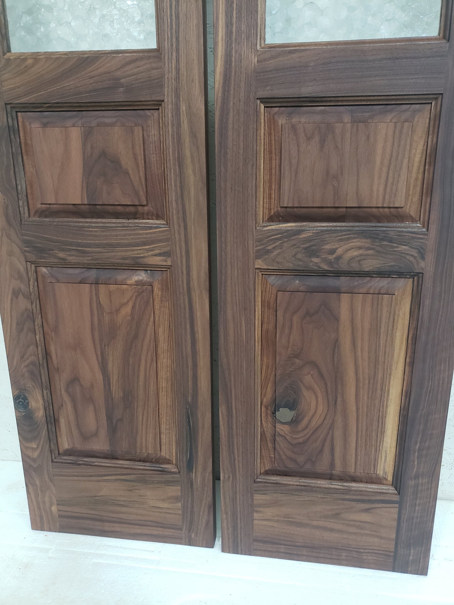 Solid Walnut Doors, 16x80, Half Glass Narrow Raised Panels