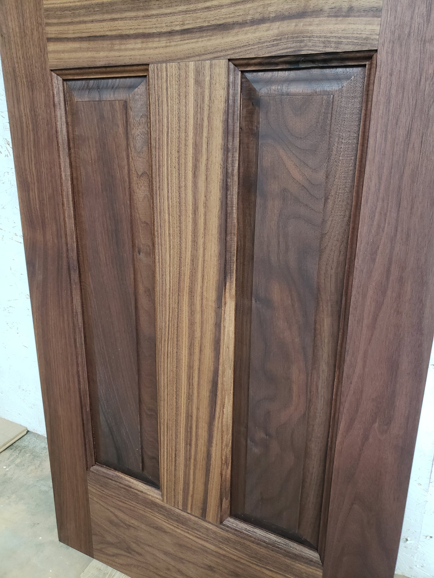 Solid Walnut Door, 24x80, Half Glass Narrow Raised Panels