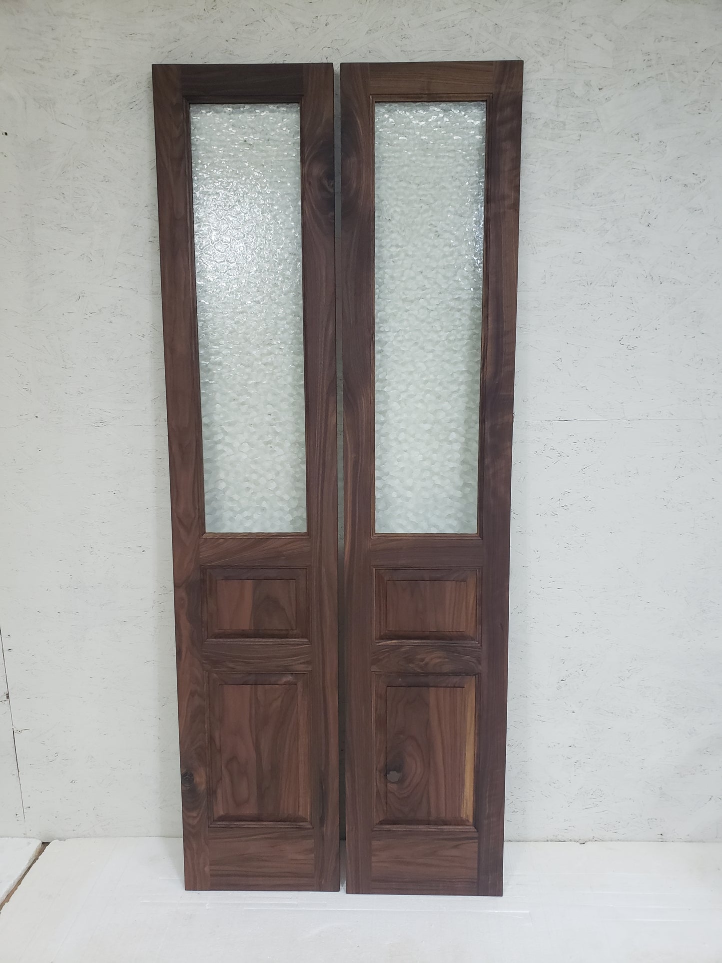 Solid Walnut Doors, 16x80, Half Glass Narrow Raised Panels