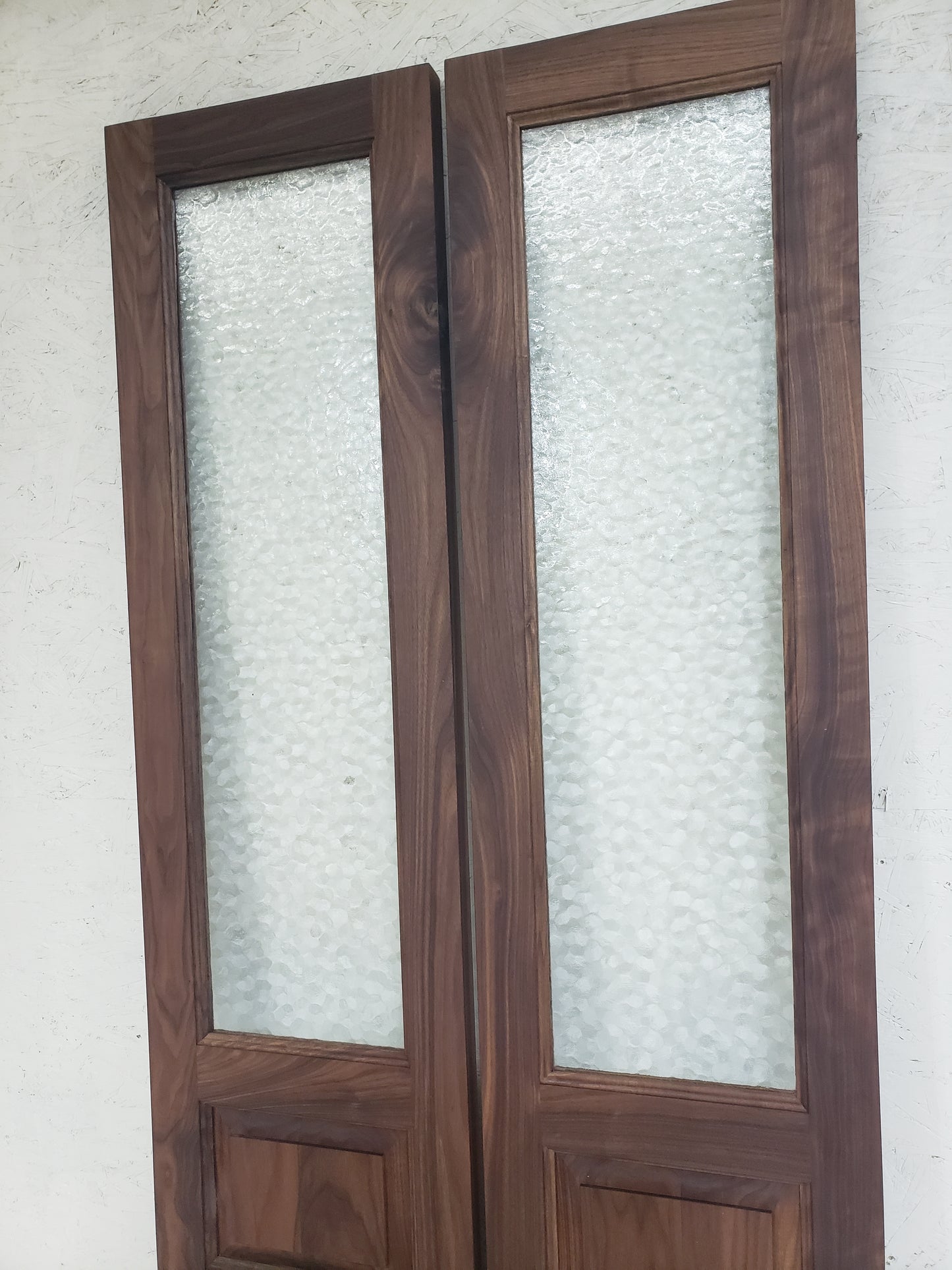 Solid Walnut Doors, 16x80, Half Glass Narrow Raised Panels