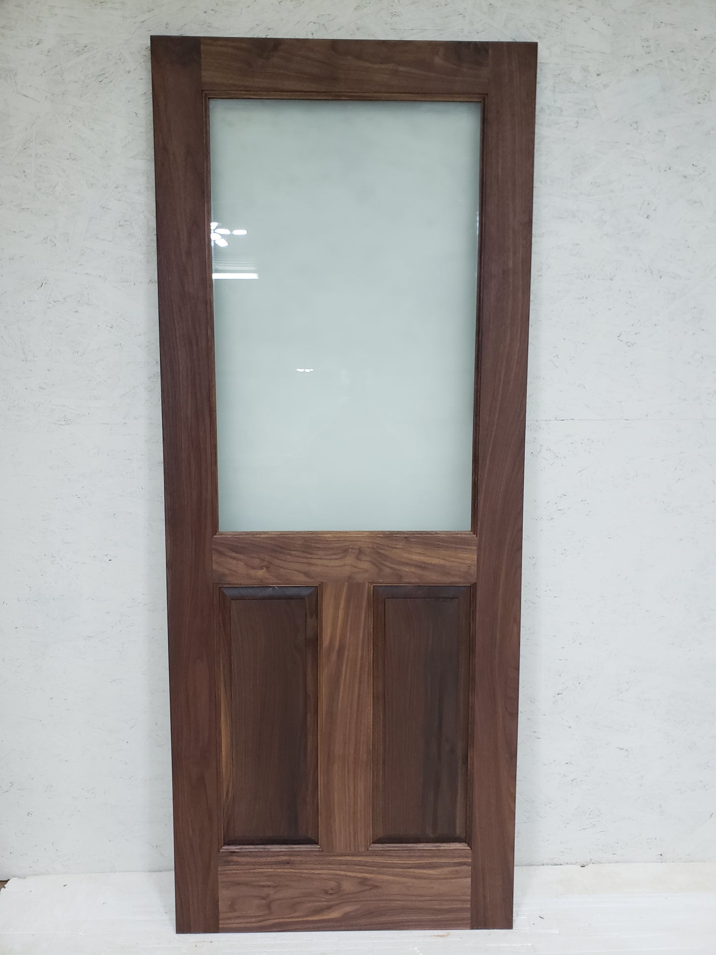 Solid Walnut Door, 32x80, Half Glass Narrow Raised Panel