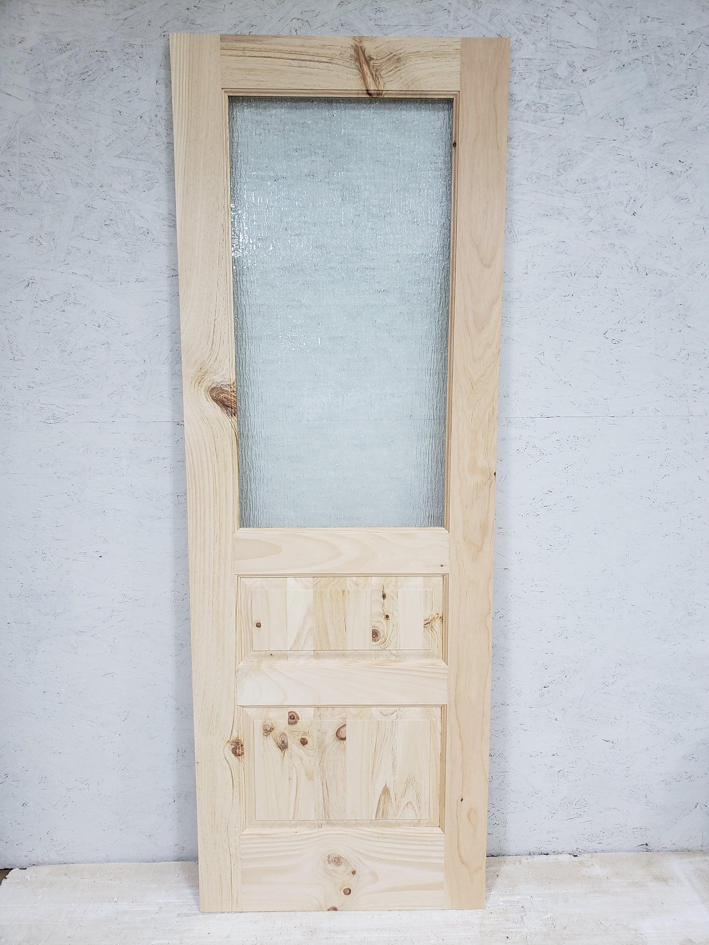 Solid Knotty White Pine Door, 28x80, Half Lite Double Raised Panels