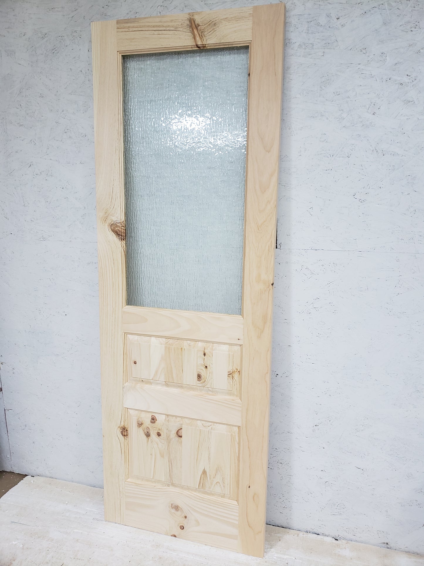 Solid Knotty White Pine Door, 28x80, Half Lite Double Raised Panels