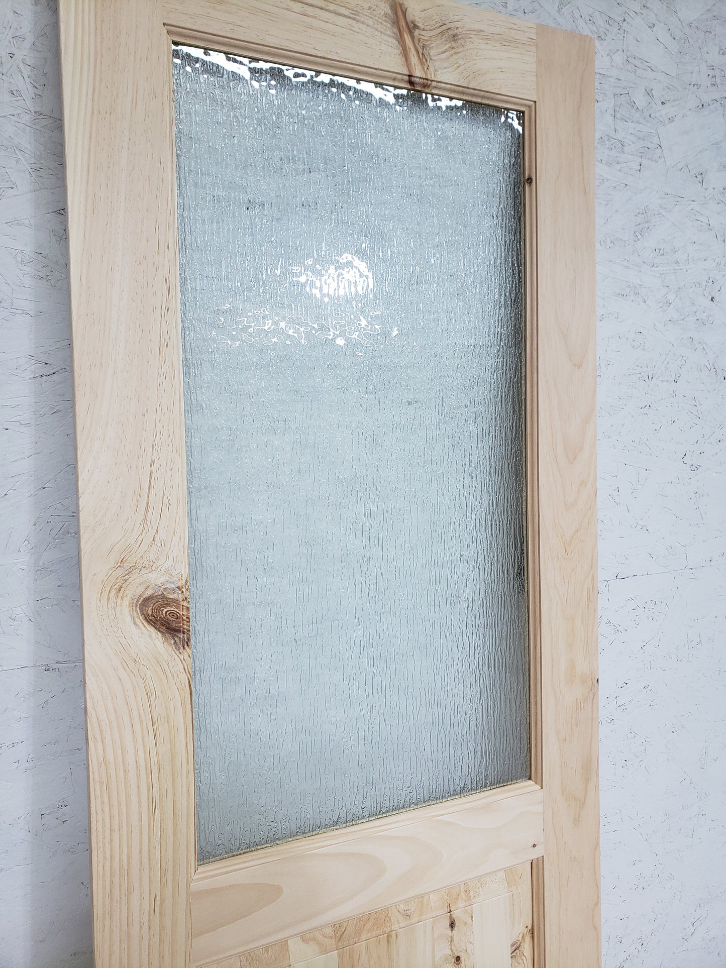 Solid Knotty White Pine Door, 28x80, Half Lite Double Raised Panels