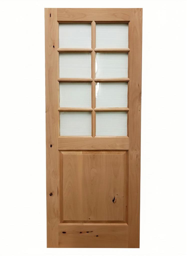 Handcrafted Eight Lite Raised Panel Door | Solid Wood & Glass Interior Door