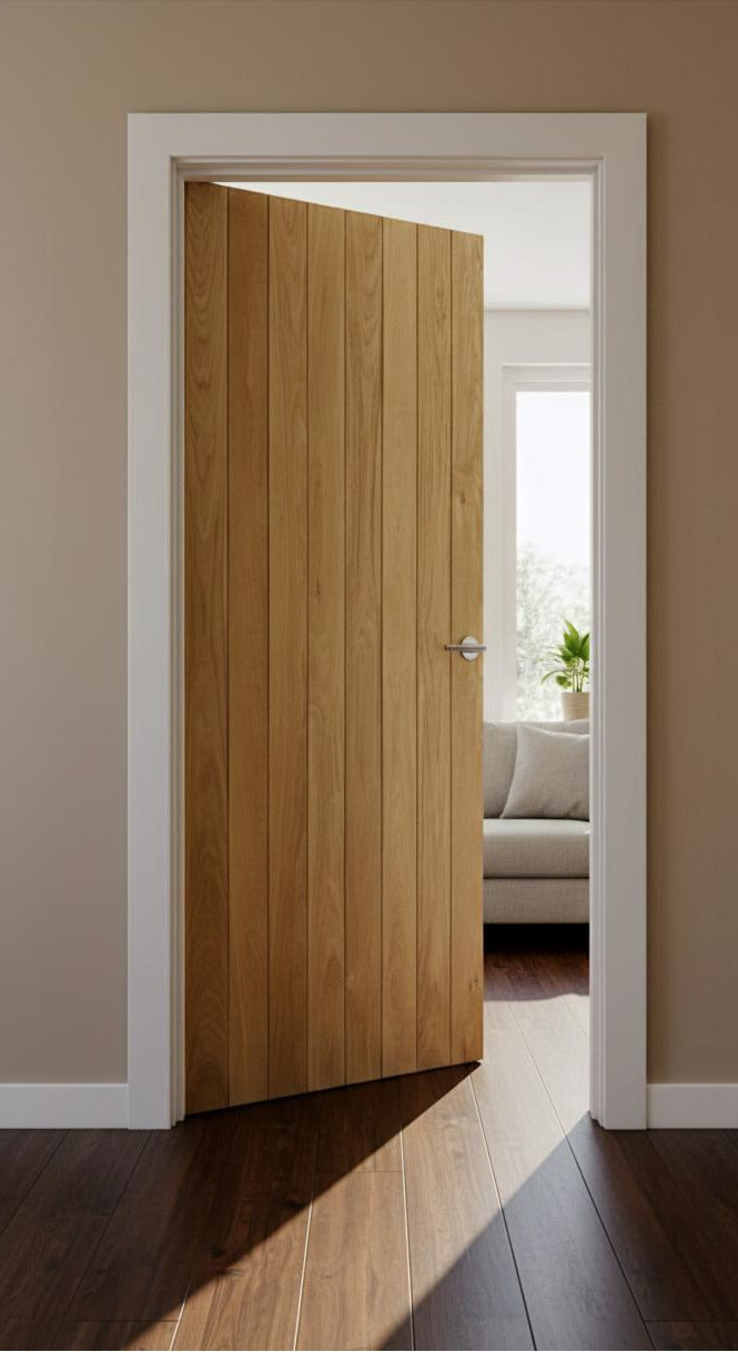 Solid White Oak Vertical Plank Door | Modern V-Groove Interior Door | Custom Vertical Grain Style