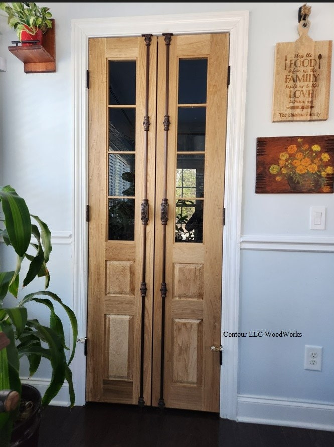 Double Raised Panel White Oak Glass Doors Four Lite