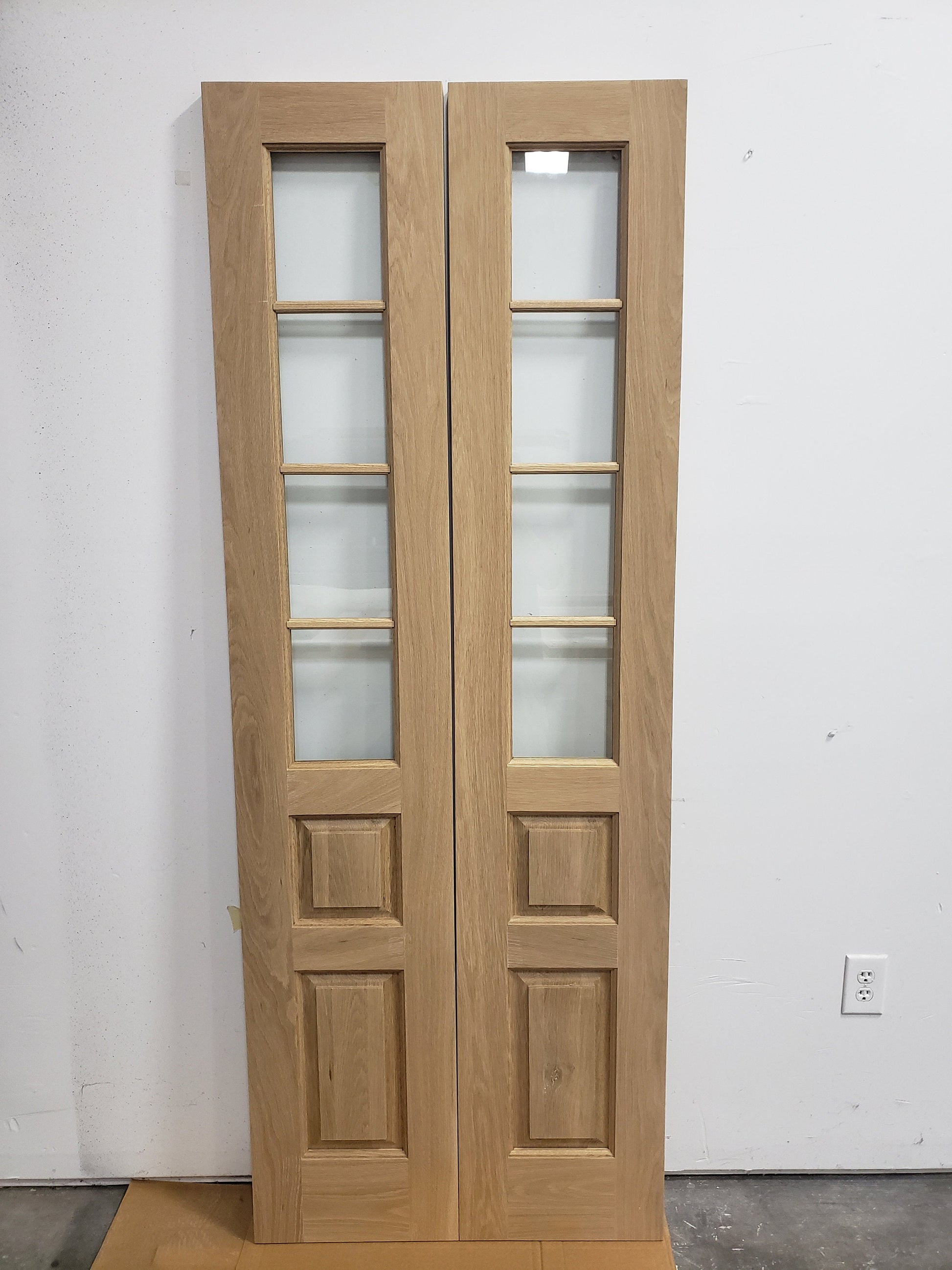 Double Raised Panel White Oak Glass Doors Four Lite